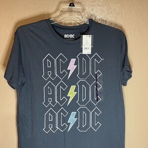 AC/DC Short-Sleeve Logo Tee in Charcoal with Pink, Yellow and Blue Lightning